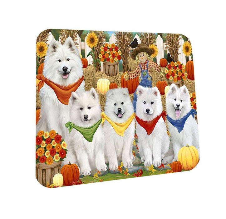 Fall Festive Gathering Samoyeds Dog with Pumpkins Coasters Set of 4 CST50747