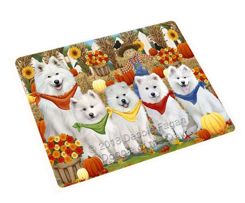 Fall Festive Gathering Samoyeds Dog with Pumpkins Cutting Board C56424