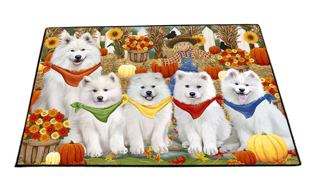 Fall Festive Gathering Samoyeds Dog with Pumpkins Floormat FLMS50787