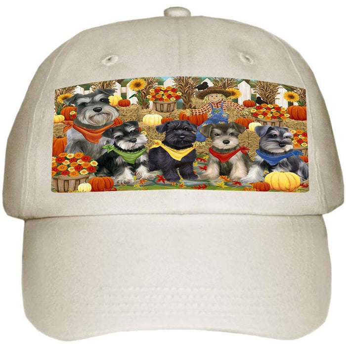 Fall Festive Gathering Schnauzers Dog with Pumpkins Ball Hat Cap HAT56136