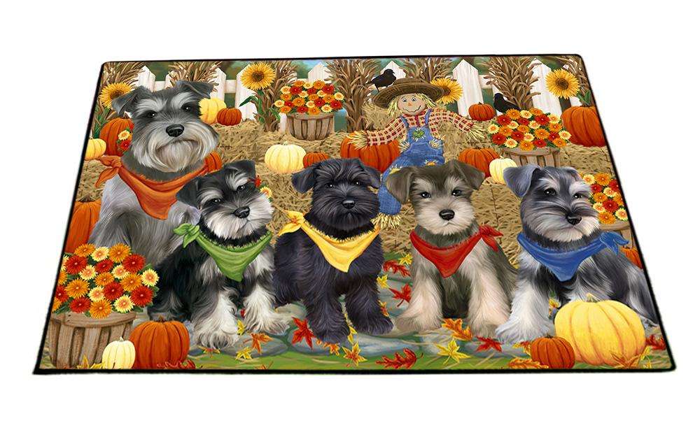 Fall Festive Gathering Schnauzers Dog with Pumpkins Floormat FLMS50790