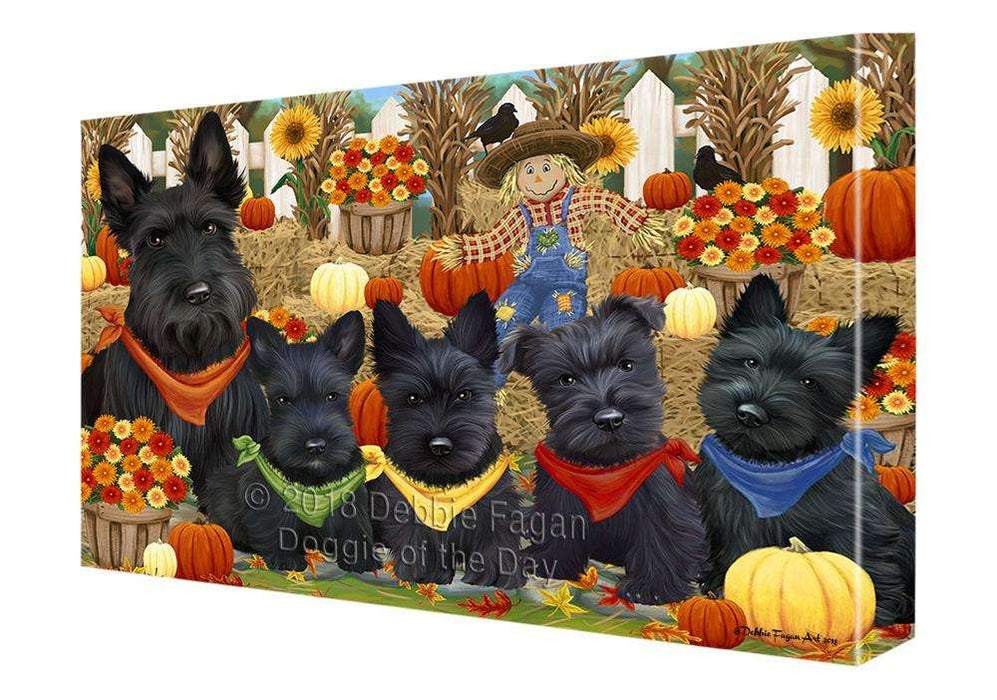 Fall Festive Gathering Scottish Terriers Dog with Pumpkins Canvas Print Wall Art Décor CVS73439