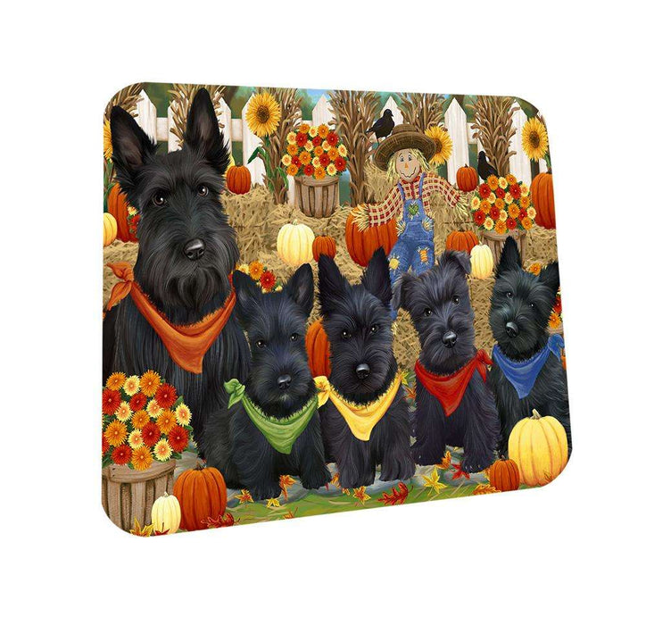 Fall Festive Gathering Scottish Terriers Dog with Pumpkins Coasters Set of 4 CST50749