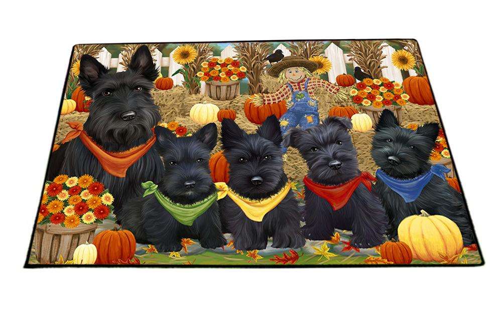 Fall Festive Gathering Scottish Terriers Dog with Pumpkins Floormat FLMS50793
