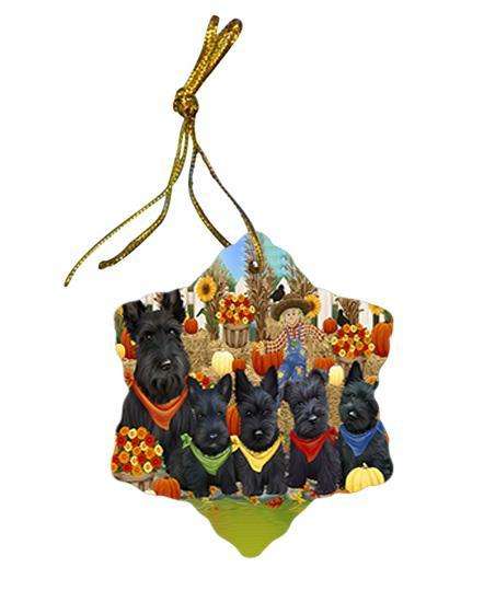 Fall Festive Gathering Scottish Terriers Dog with Pumpkins Star Porcelain Ornament SPOR50782