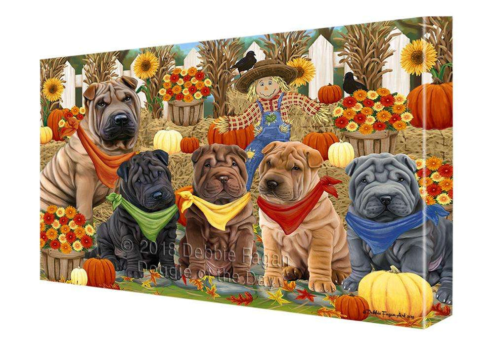 Fall Festive Gathering Shar Peis Dog with Pumpkins Canvas Print Wall Art Décor CVS73448