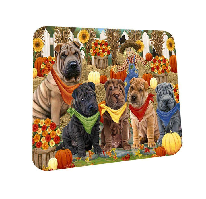 Fall Festive Gathering Shar Peis Dog with Pumpkins Coasters Set of 4 CST50750