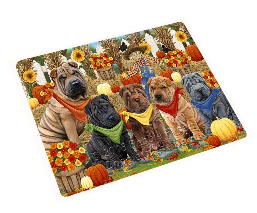 Fall Festive Gathering Shar Peis Dog with Pumpkins Cutting Board C56433
