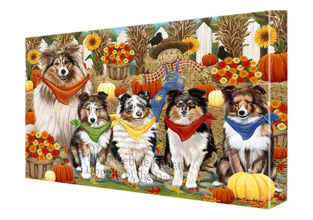 Fall Festive Gathering Shetland Sheepdogs with Pumpkins Canvas Print Wall Art Décor CVS73457