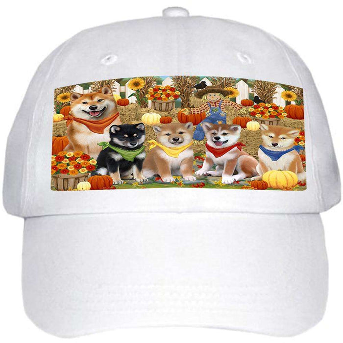 Fall Festive Gathering Shiba Inus Dog with Pumpkins Ball Hat Cap HAT56148