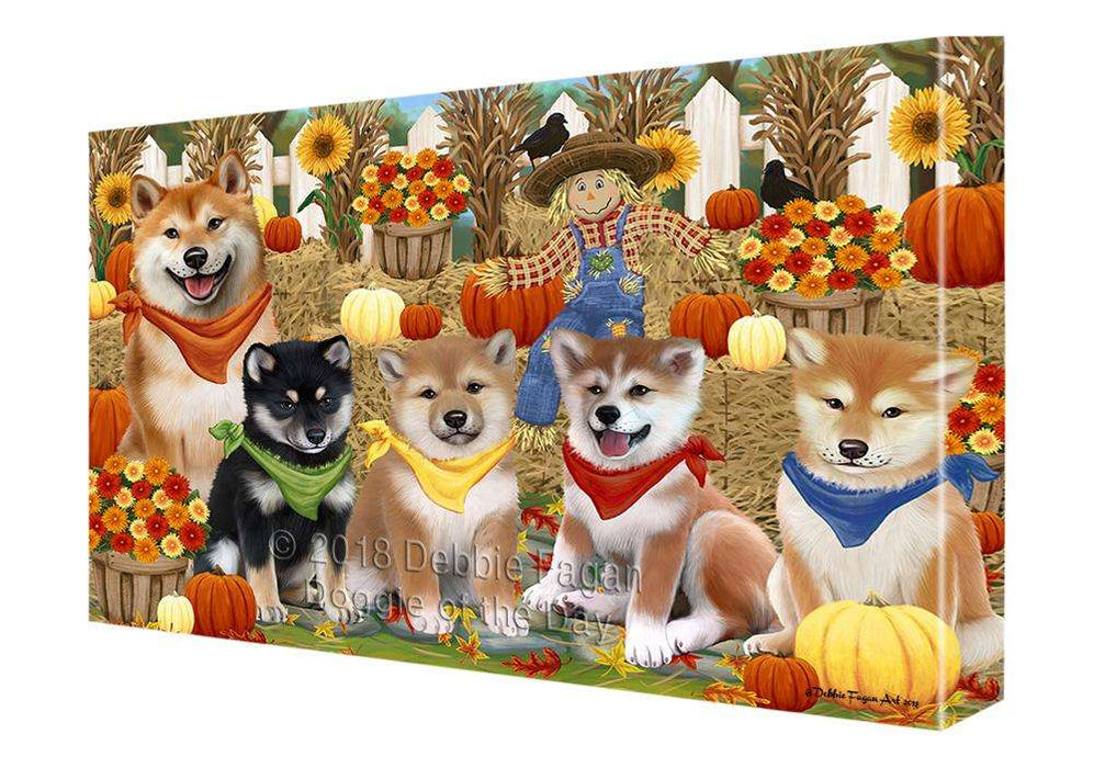 Fall Festive Gathering Shiba Inus Dog with Pumpkins Canvas Print Wall Art Décor CVS73466