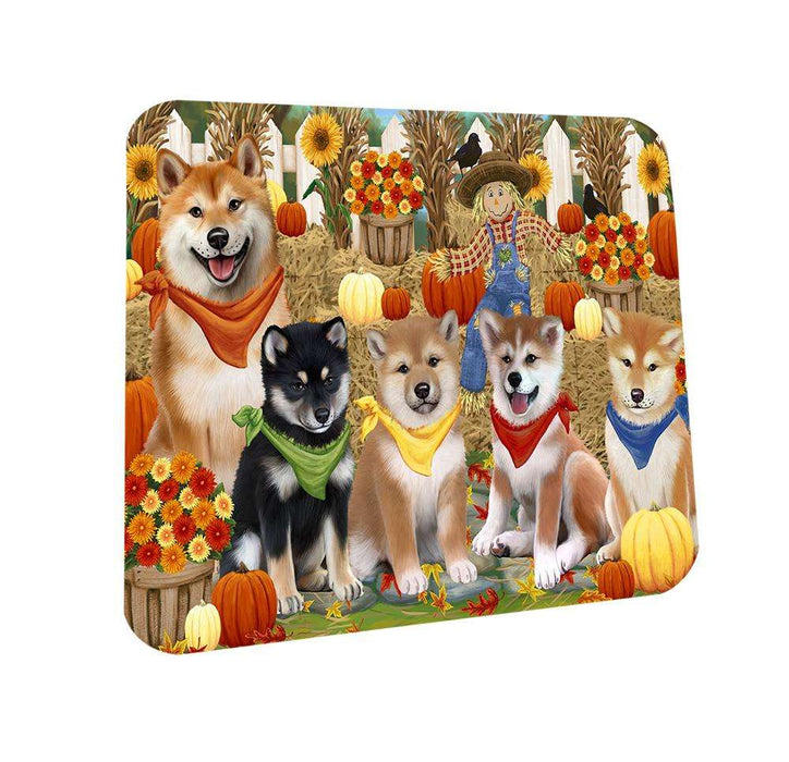 Fall Festive Gathering Shiba Inus Dog with Pumpkins Coasters Set of 4 CST50752