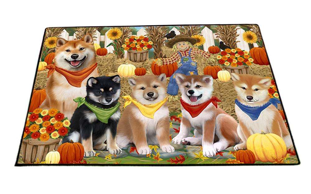 Fall Festive Gathering Shiba Inus Dog with Pumpkins Floormat FLMS50802