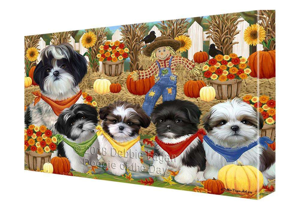 Fall Festive Gathering Shih Tzus Dog with Pumpkins Canvas Print Wall Art Décor CVS73475