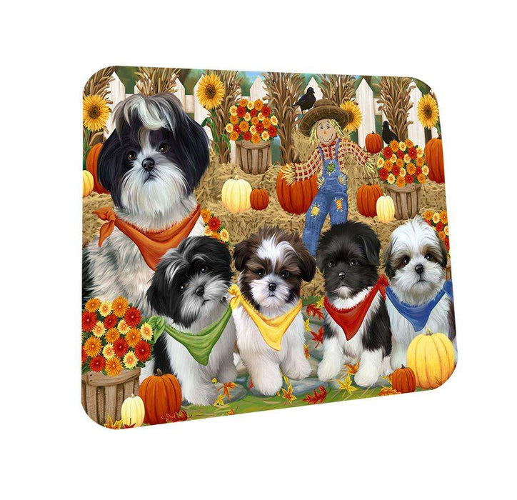 Fall Festive Gathering Shih Tzus Dog with Pumpkins Coasters Set of 4 CST50753