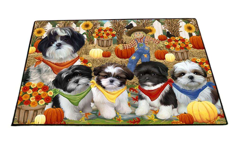 Fall Festive Gathering Shih Tzus Dog with Pumpkins Floormat FLMS50805