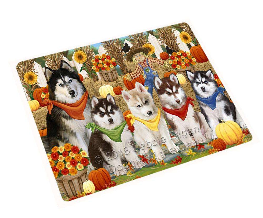 Fall Festive Gathering Siberian Huskies Dog with Pumpkins Cutting Board C56445