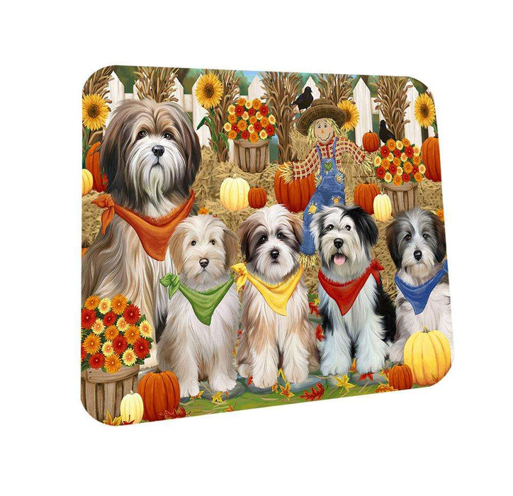 Fall Festive Gathering Tibetan Terriers Dog with Pumpkins Coasters Set of 4 CST50755