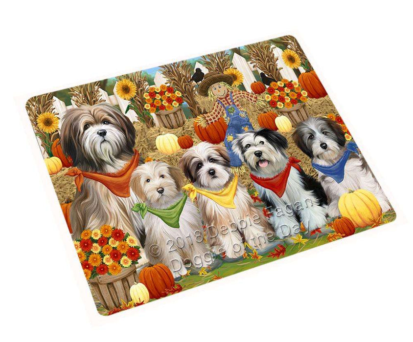 Fall Festive Gathering Tibetan Terriers Dog with Pumpkins Cutting Board C56448