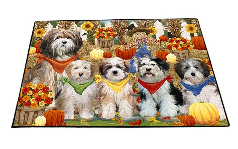 Fall Festive Gathering Tibetan Terriers Dog with Pumpkins Floormat FLMS50811