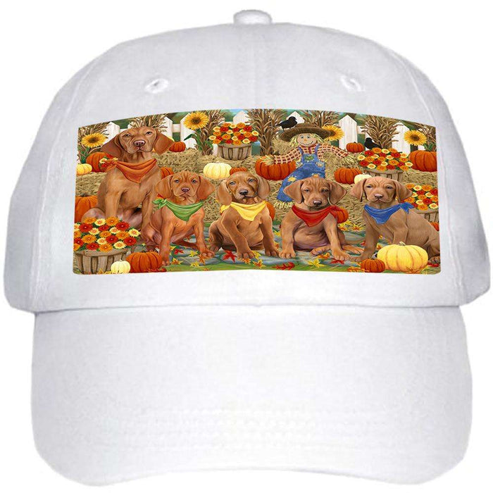 Fall Festive Gathering Vizslas Dog with Pumpkins Ball Hat Cap HAT56163