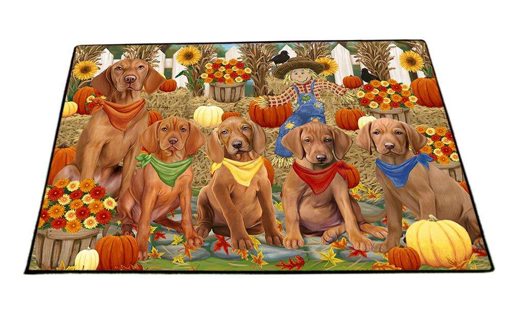 Fall Festive Gathering Vizslas Dog with Pumpkins Floormat FLMS50817