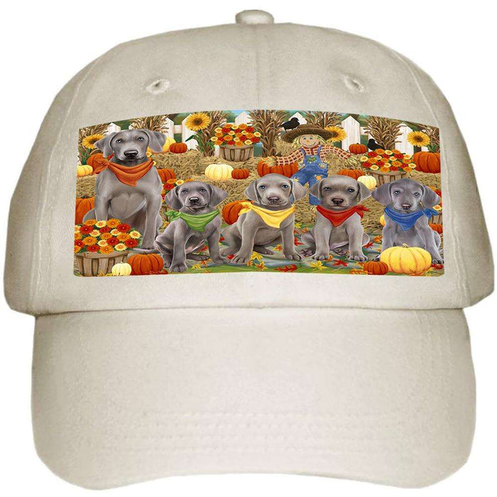 Fall Festive Gathering Weimaraners Dog with Pumpkins Ball Hat Cap HAT56166