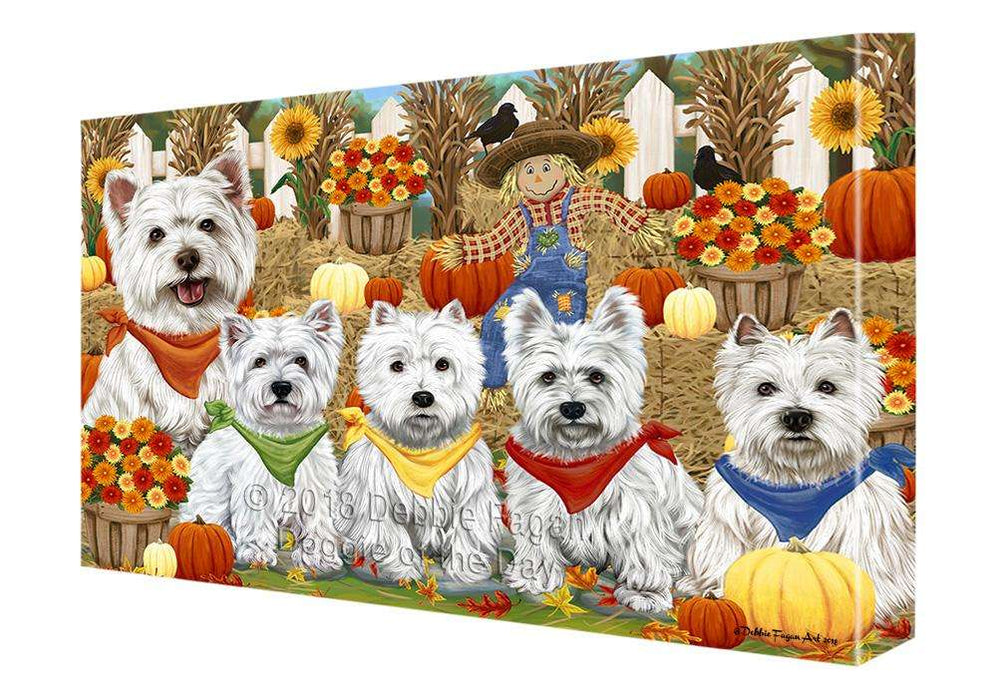Fall Festive Gathering West Highland Terriers Dog with Pumpkins Canvas Print Wall Art Décor CVS73529