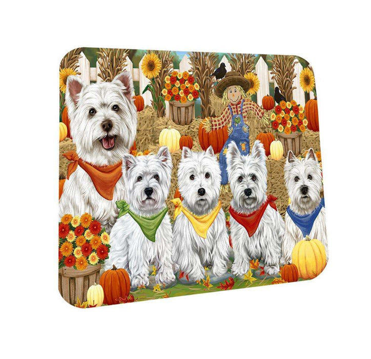 Fall Festive Gathering West Highland Terriers Dog with Pumpkins Coasters Set of 4 CST50759