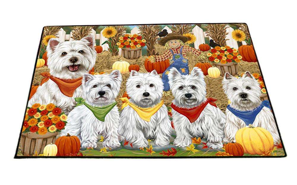 Fall Festive Gathering West Highland Terriers Dog with Pumpkins Floormat FLMS50823