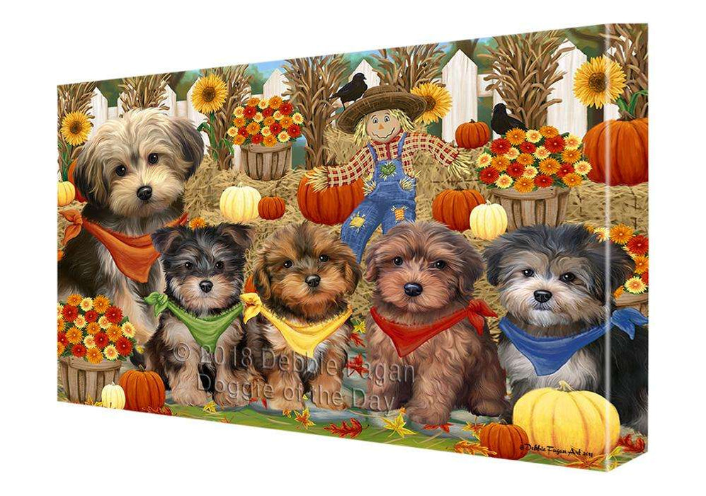 Fall Festive Gathering Yorkipoos Dog with Pumpkins Canvas Print Wall Art Décor CVS73538
