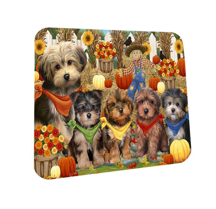 Fall Festive Gathering Yorkipoos Dog with Pumpkins Coasters Set of 4 CST50760