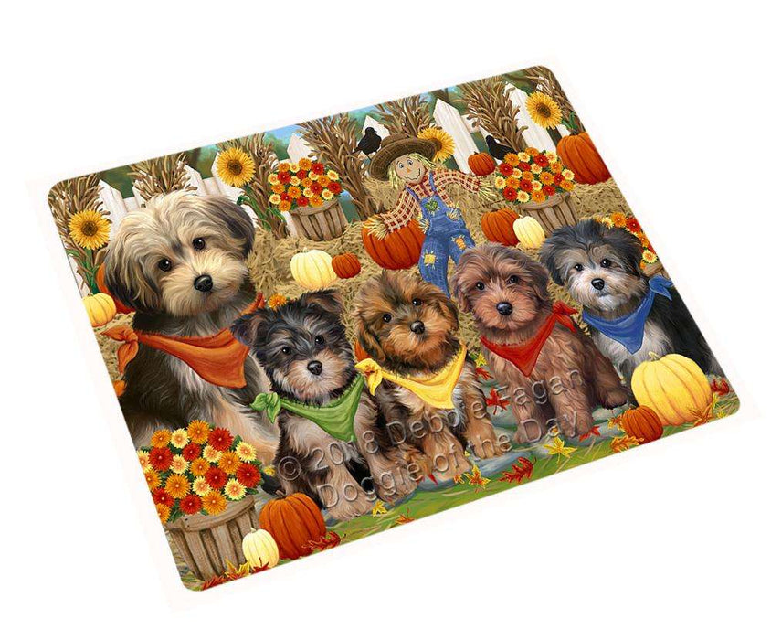 Fall Festive Gathering Yorkipoos Dog with Pumpkins Cutting Board C56463