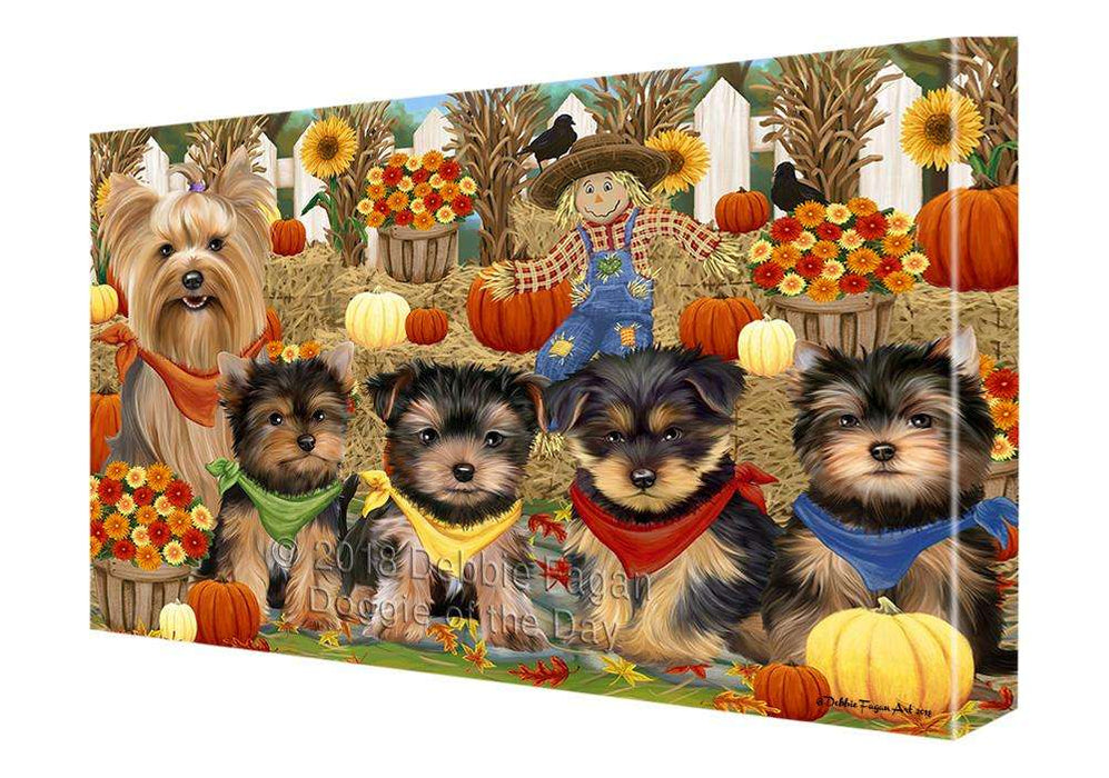 Fall Festive Gathering Yorkshire Terriers Dog with Pumpkins Canvas Print Wall Art Décor CVS73547