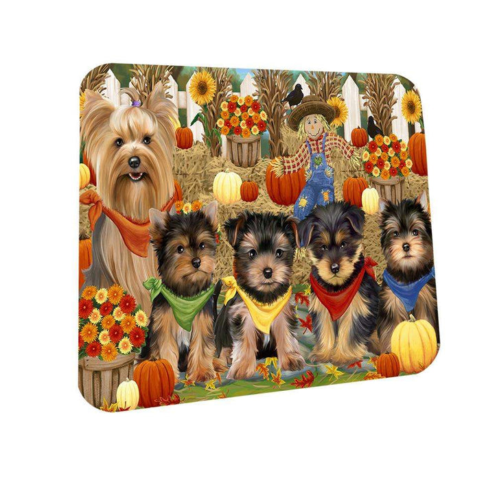 Fall Festive Gathering Yorkshire Terriers Dog with Pumpkins Coasters Set of 4 CST50761