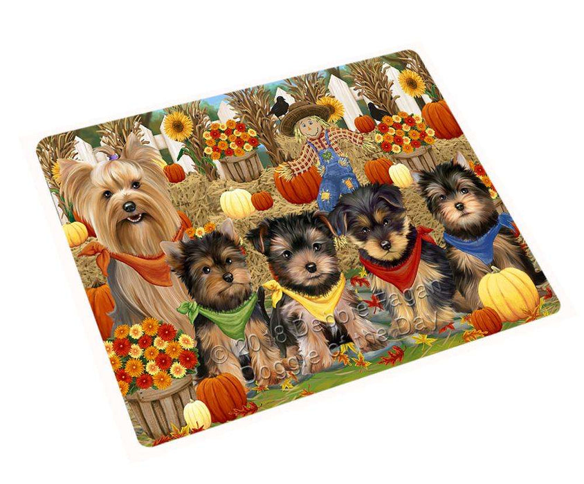 Fall Festive Gathering Yorkshire Terriers Dog with Pumpkins Cutting Board C56466