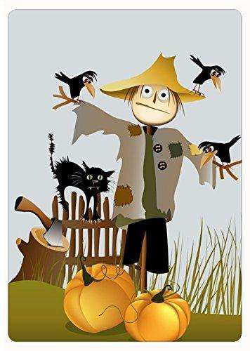 Fall Festive Scarecrow w Pumpkins Cat and Crows Large Cutting Board