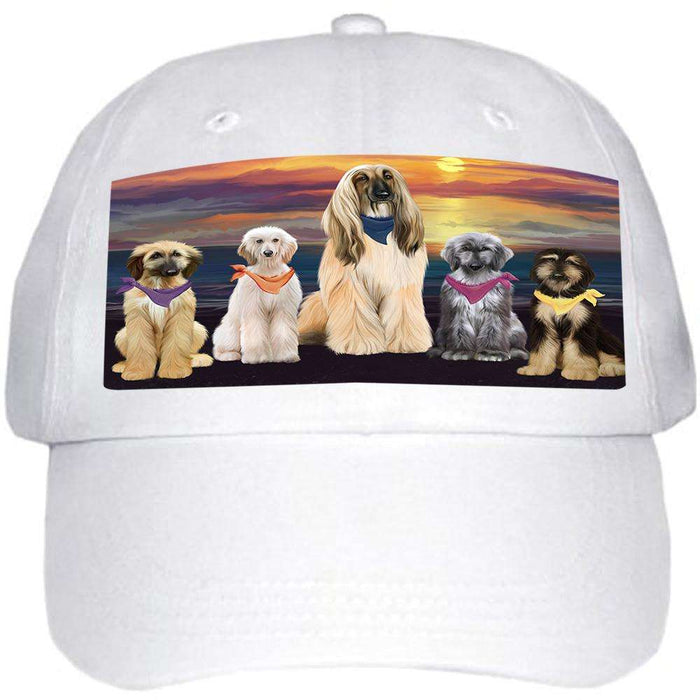 Family Sunset Portrait Afghan Hounds Dog Ball Hat Cap HAT61158