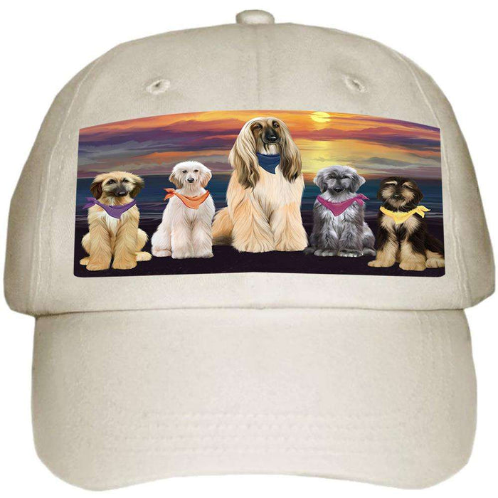Family Sunset Portrait Afghan Hounds Dog Ball Hat Cap HAT61158