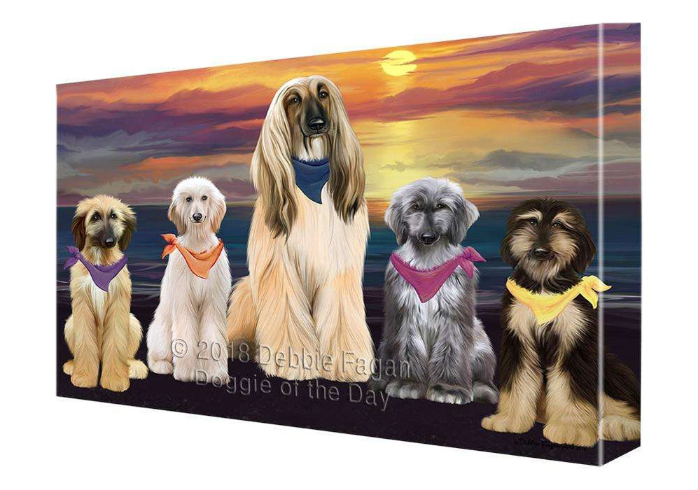 Family Sunset Portrait Afghan Hounds Dog Canvas Print Wall Art Décor CVS89072