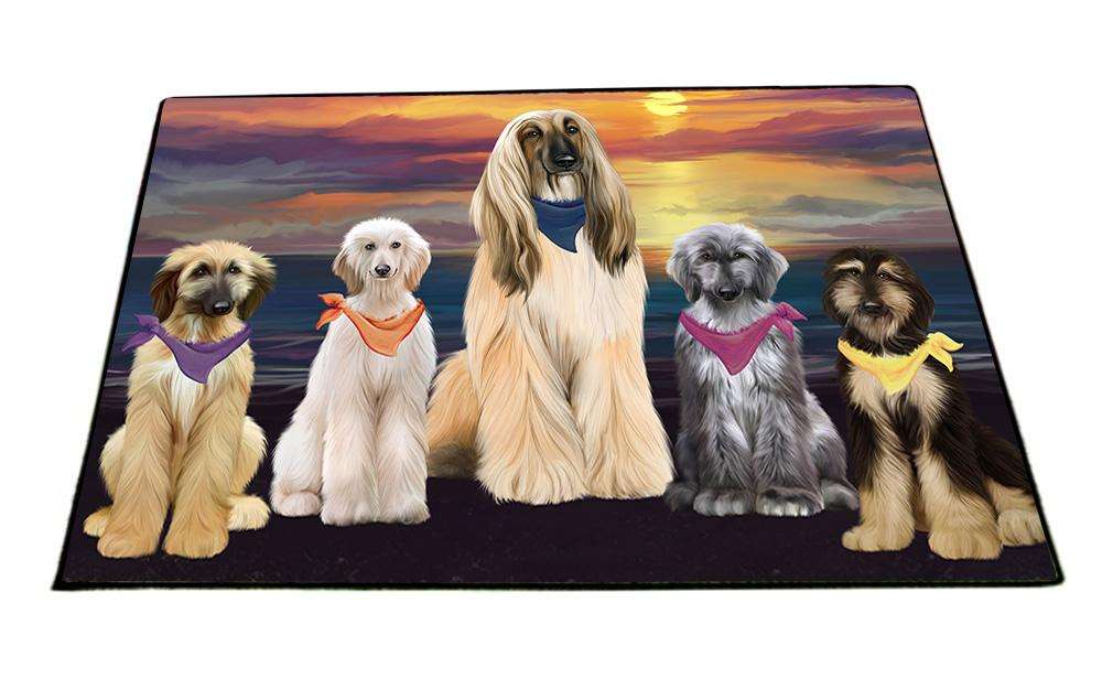 Family Sunset Portrait Afghan Hounds Dog Floormat FLMS51714
