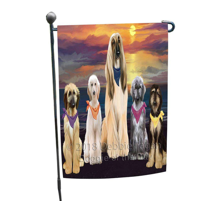 Family Sunset Portrait Afghan Hounds Dog Garden Flag GFLG52420