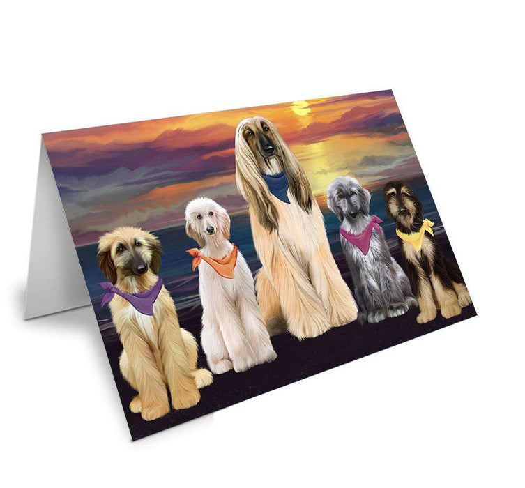 Family Sunset Portrait Afghan Hounds Dog Handmade Artwork Assorted Pets Greeting Cards and Note Cards with Envelopes for All Occasions and Holiday Seasons GCD61454