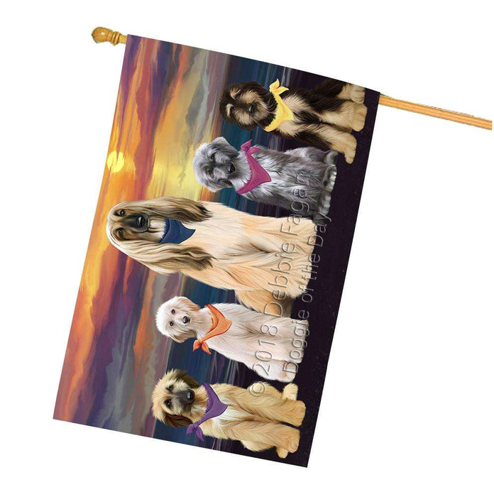 Family Sunset Portrait Afghan Hounds Dog House Flag FLG52556