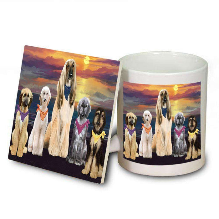 Family Sunset Portrait Afghan Hounds Dog Mug and Coaster Set MUC52467