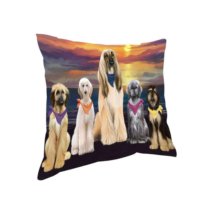 Family Sunset Portrait Afghan Hounds Dog Pillow PIL66056