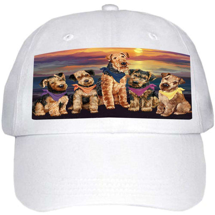 Family Sunset Portrait Airedale Terriers Dog Ball Hat Cap HAT54411