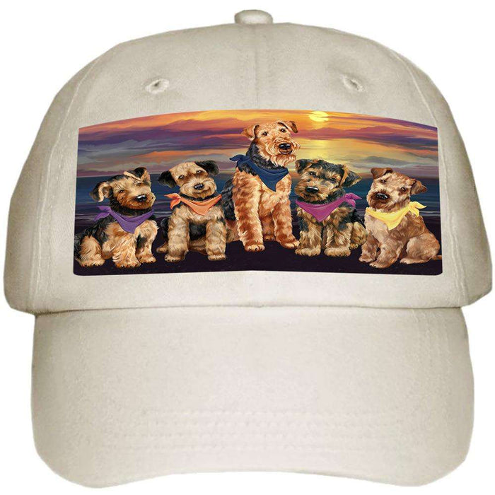 Family Sunset Portrait Airedale Terriers Dog Ball Hat Cap HAT54411