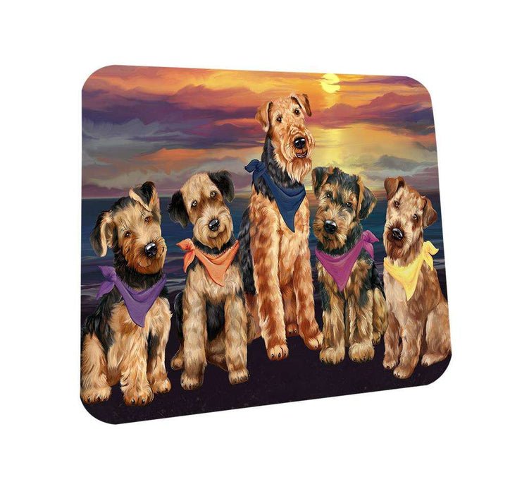 Family Sunset Portrait Airedale Terriers Dog Coasters Set of 4 CST50179