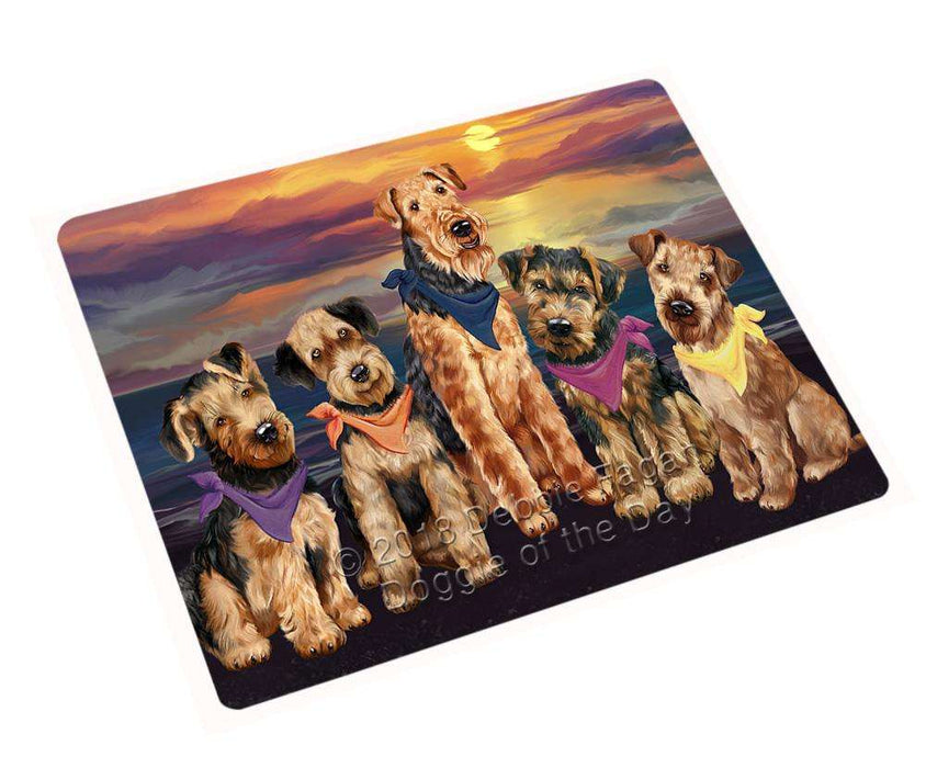 Family Sunset Portrait Airedale Terriers Dog Cutting Board C54702